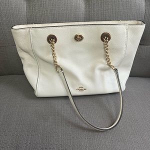 Coach Chalk Pebble Leather Turnlock Chain Tote Bag